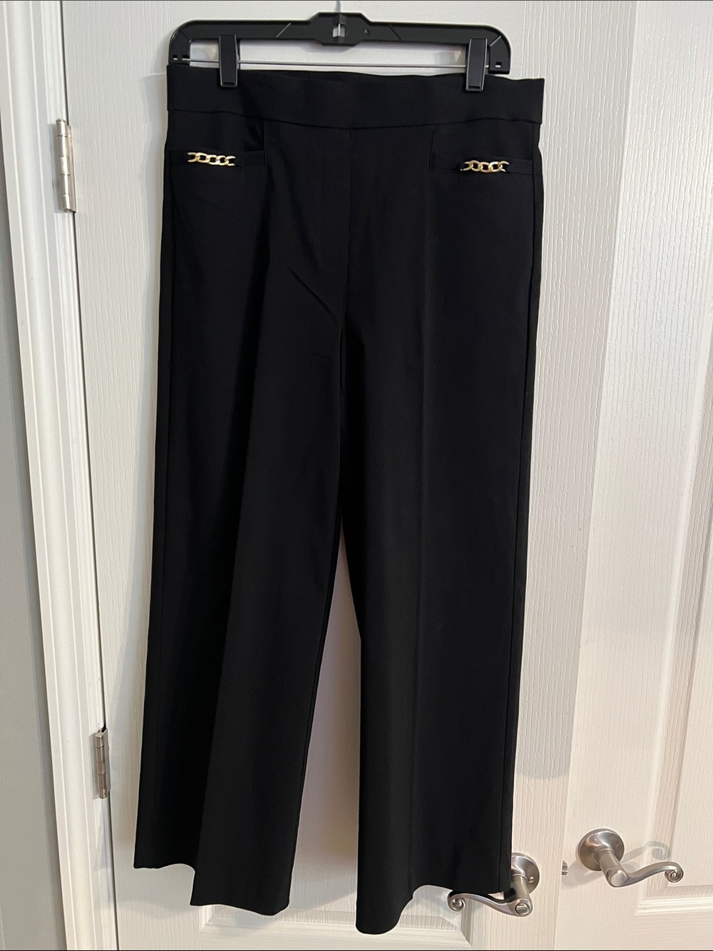 Counterparts Black Wide-Leg Pants with Gold Chain Accent